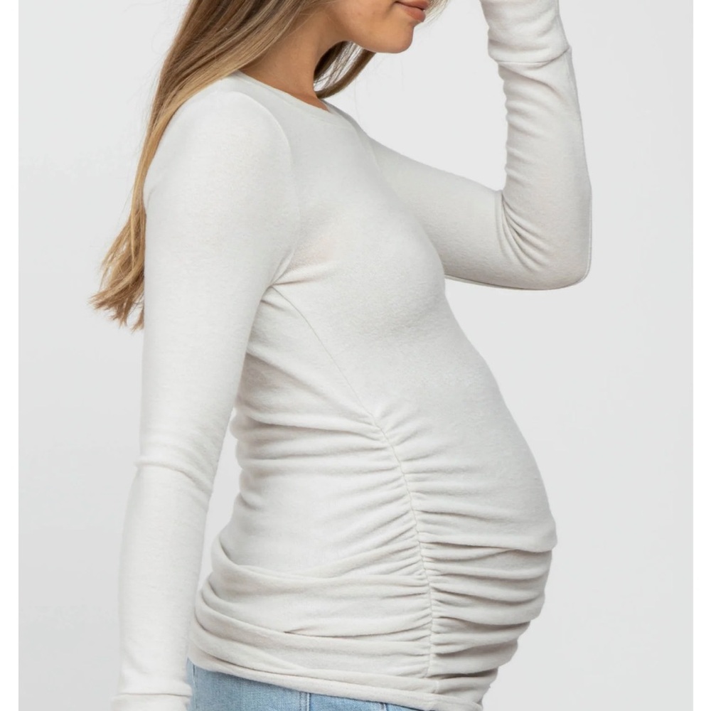 Cream Soft Knit Ruched Maternity Top - Picture 2 of 4